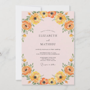 Blush Yellow Ranunculus Eucalyptus Wedding Invitation