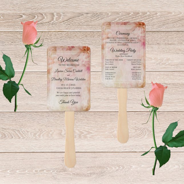 Blushed Floral Vintage Wedding Program Hand Fan (Creator Uploaded)