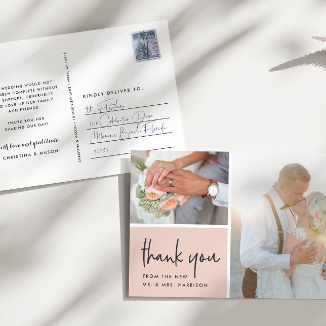 Blushed Gratitude | Wedding Photo Thank You Postcard (Creator Uploaded)