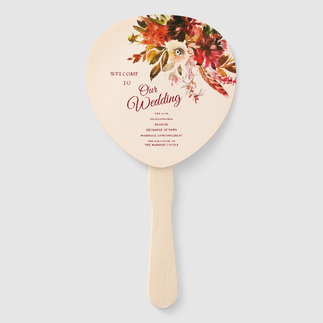 Blushed Ivory Autumn Floral Wedding Program Hand Fan (Front)