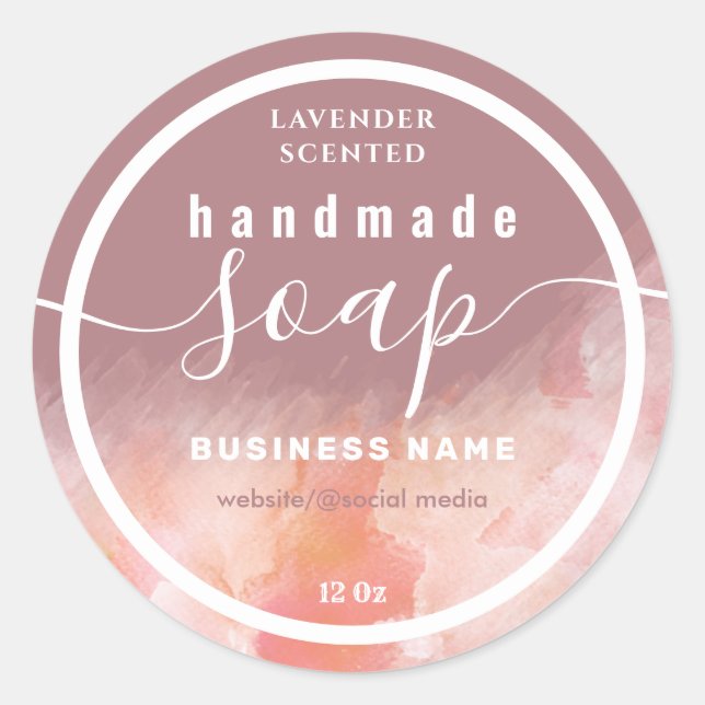 Blushed watercolor script handmade soap label (Front)
