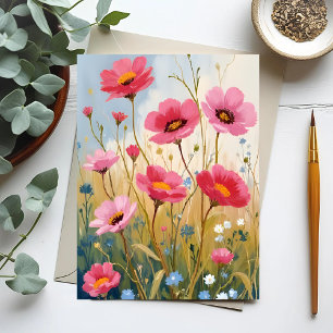 Blushing Blooms   Pink Flower Meadow Floral Postcard