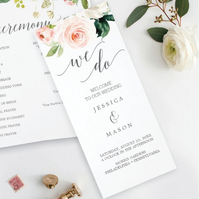 Blushing Blooms Tri-Fold Wedding Program Flyer (Creator Uploaded)