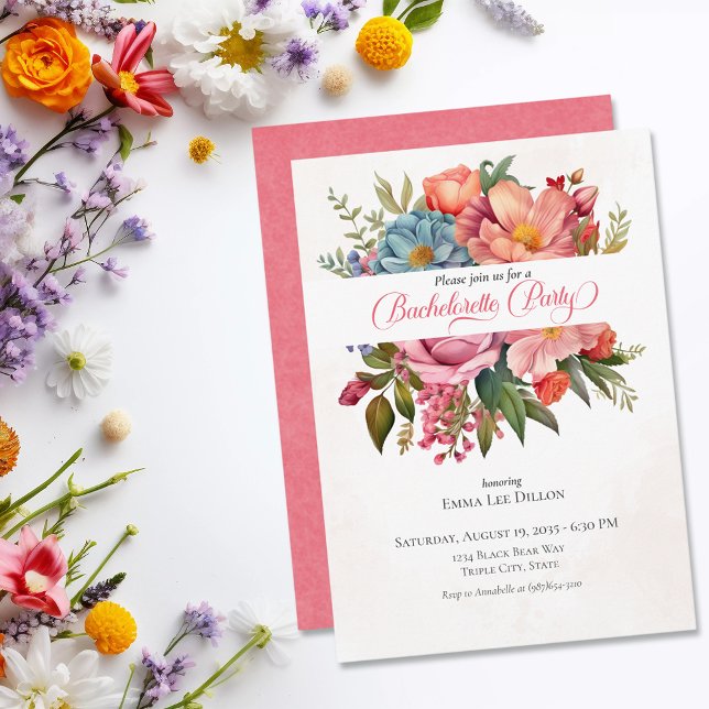 Blushing Blooms Watercolor Bachelorette Party Invitation (Creator Uploaded)