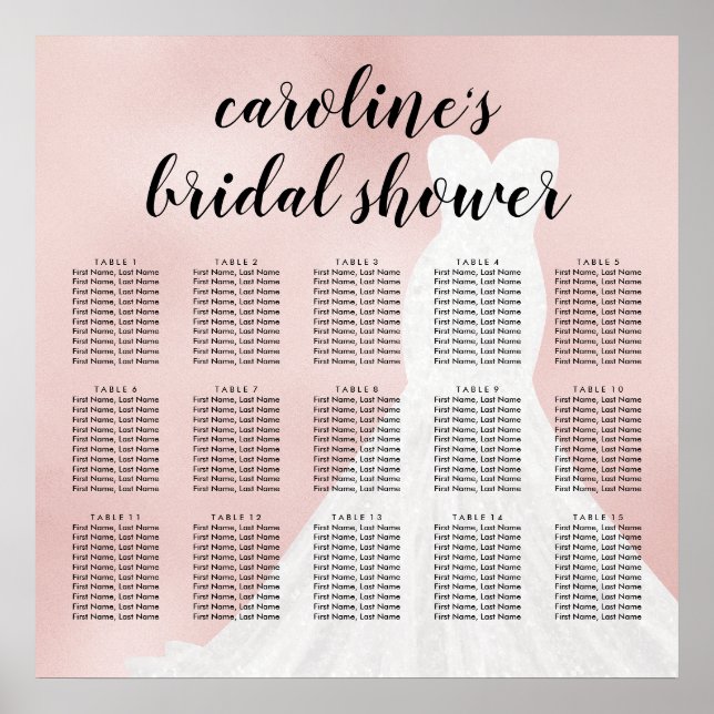 Blushing Blush Bride Dress Bridal Seating Chart (Front)