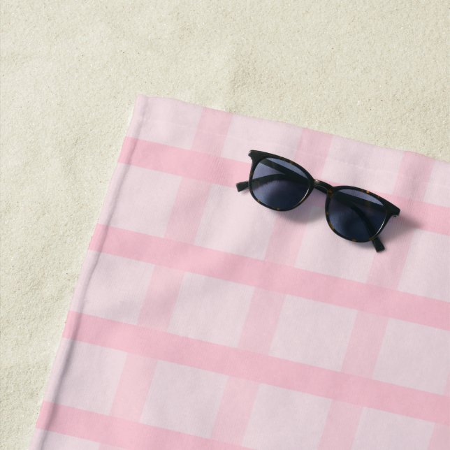Blushing Bride And Tea Rose Pink Gingham Pattern Beach Towel (In Situ)