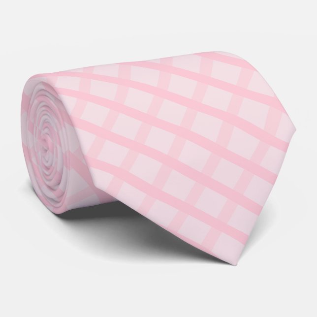 Blushing Bride And Tea Rose Pink Gingham Pattern Tie (Rolled)