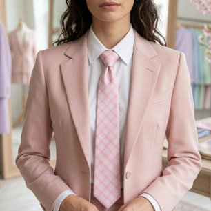 Blushing Bride And Tea Rose Pink Gingham Pattern Tie