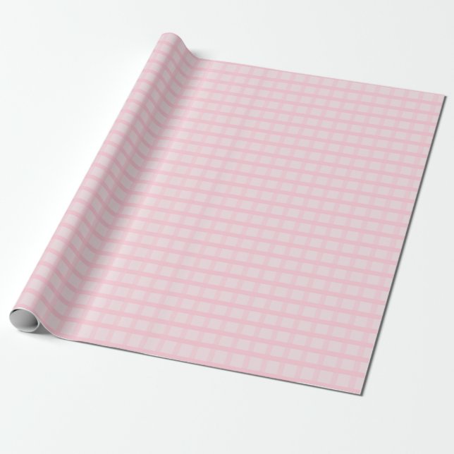 Blushing Bride And Tea Rose Pink Gingham Pattern Wrapping Paper (Unrolled)