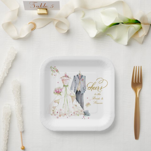 Blushing Bride in Bloom Cheers Bride & Groom Paper Plate (Wedding)