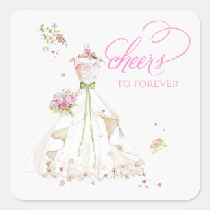 Blushing Bride in Bloom Cheers to Forever Square Sticker