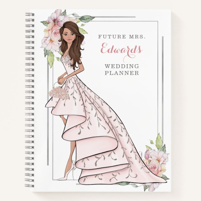 Blushing Bride in Gown Wedding Planner Notebook (Front)