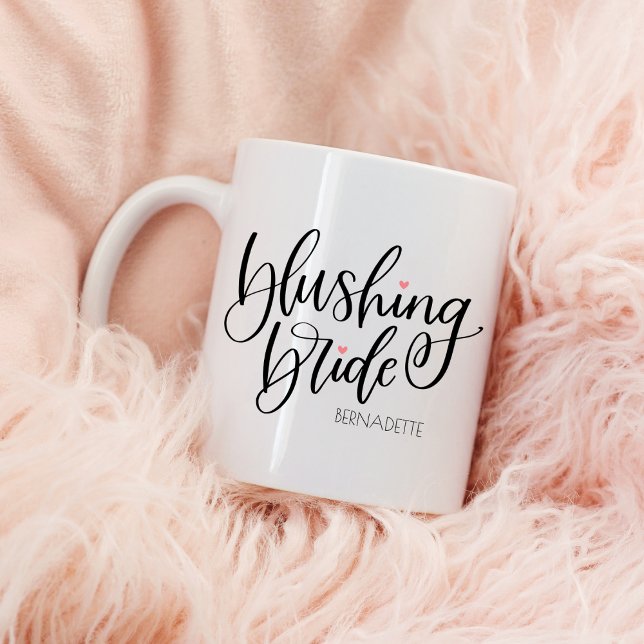 Blushing Bride Modern Lettering Pink Hearts Custom Two-Tone Coffee Mug (Creator Uploaded)