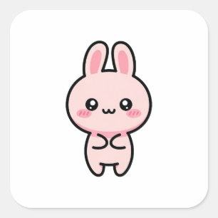 Blushing Bunny – Cute Kawaii Illustration Square Sticker