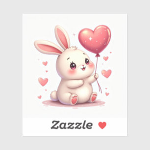 Blushing Bunny with Heart Balloon – Pastel Kawaii 