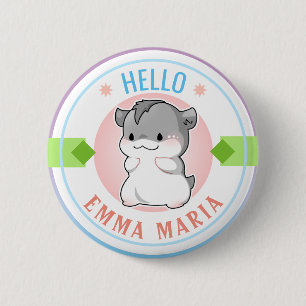 Blushing Chibi Hamster Customisable Name Hello 6 Cm Round Badge