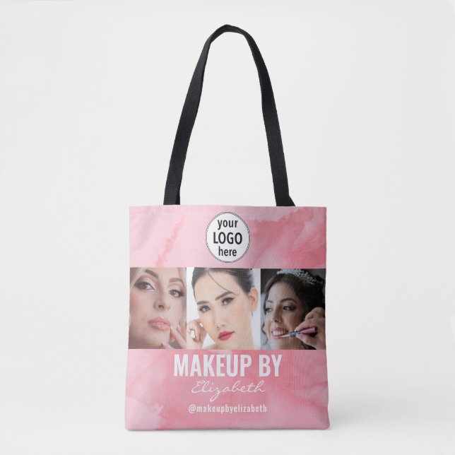Blushing Coral Pink Makeup Studio Photo Logo Tote Bag (Front)