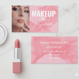 Blushing Coral Pink Watercolor Photo Makeup Business Card