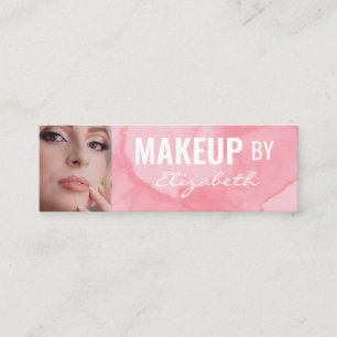 Blushing Coral Pink Watercolor Photo Makeup Mini Business Card
