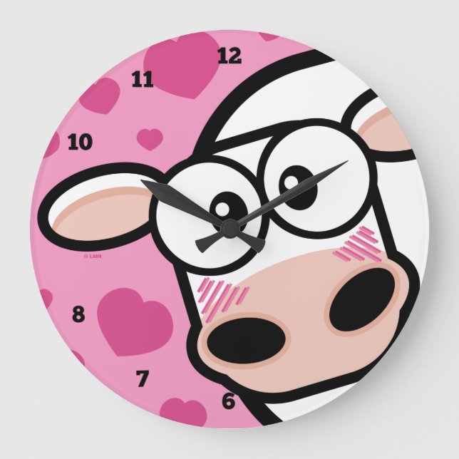 Blushing Cow with love Hearts Large Clock (Front)