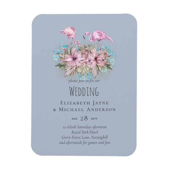 Blushing Flamingos Tropical Beach Wedding  Magnet (Vertical)