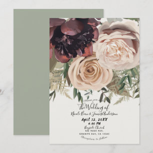 Blushing Floral Blooms Glam Botanical Wedding Invitation