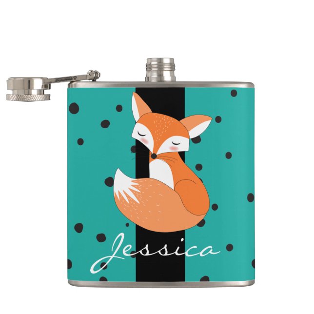 Blushing Fox and Dots Pattern Hip Flask (Opened)