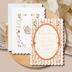 Blushing Garden Tea Party Wreath Baby Shower Invitation