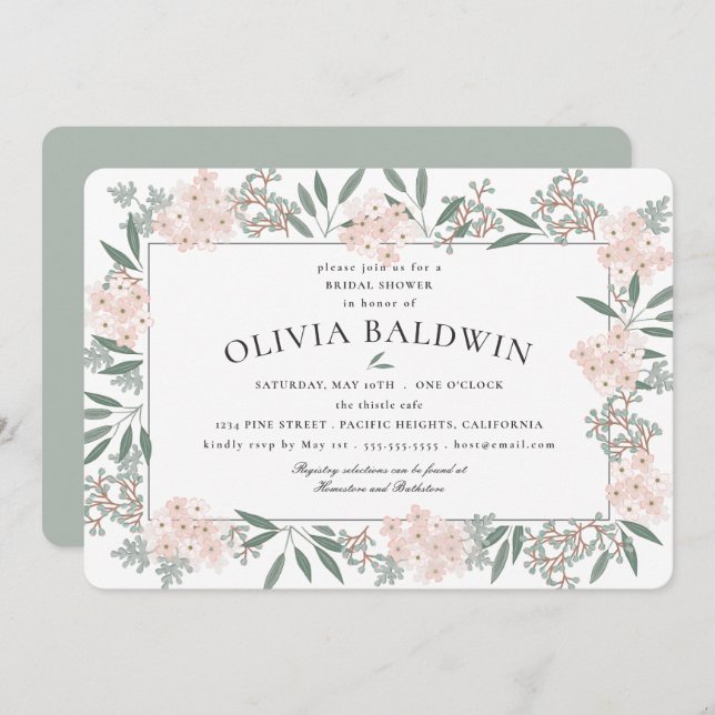 Blushing Garden Wedding Bridal Shower Invitation (Front/Back)