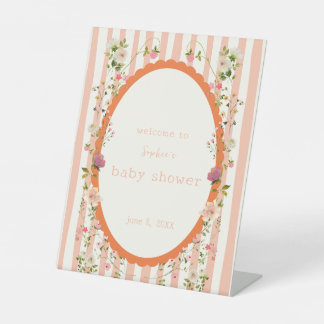 Blushing Garden Whimsical Baby Welcome Pedestal Sign