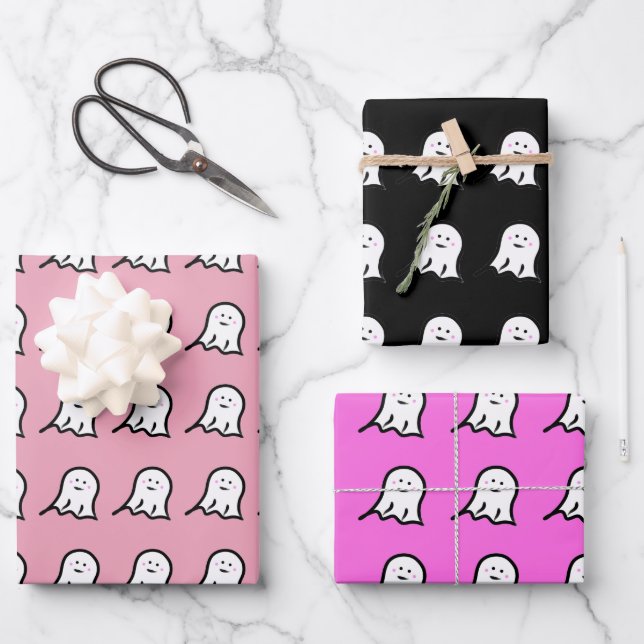 Blushing Ghost Cute Halloween  Wrapping Paper Sheet (Front)