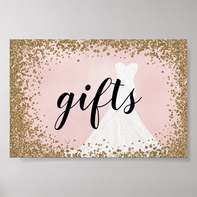 Blushing Glitter Bride Dress Bridal Gifts Sign (Front)