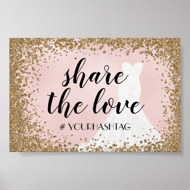 Blushing Glitter Bride Dress Bridal Hashtag Sign (Front)