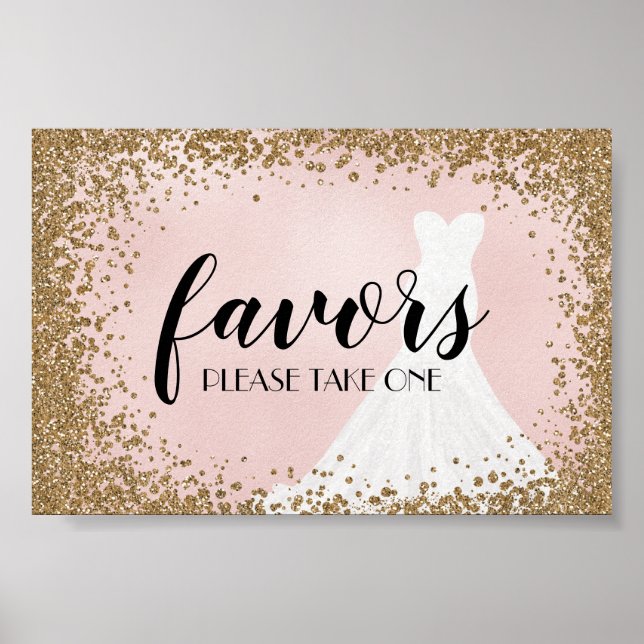 Blushing Glitter Bride Dress Bridal Shower Favours Poster (Front)