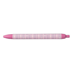 Blushing Heart Stripes Pattern Black Ink Pen