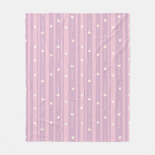 Blushing Heart Stripes Pattern Fleece Blanket (Front)