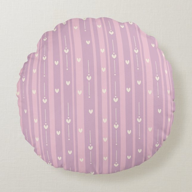 Blushing Heart Stripes Pattern Round Cushion (Front)