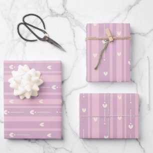 Blushing Heart Stripes Pattern Wrapping Paper Sheet