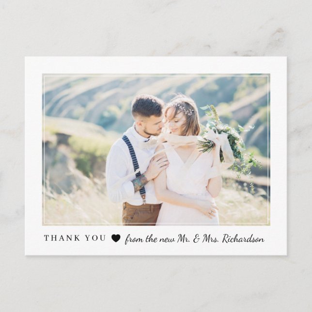 Blushing Heart | Wedding Photo Thank You Invitation Postcard (Front)