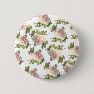 Blushing Ivory Peach Rose 6 Cm Round Badge