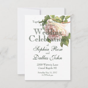 Blushing Ivory Peach Rose calligraphy script  Invitation