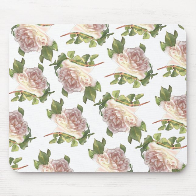 Blushing Ivory Peach Rose Mouse Pad (Front)