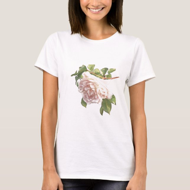 Blushing Ivory Peach Rose T-Shirt (Front)