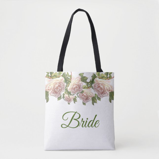 Blushing Ivory Peach Rose Tote Bag (Front)