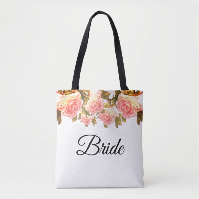 Blushing Ivory Peach Rose Tote Bag (Front)