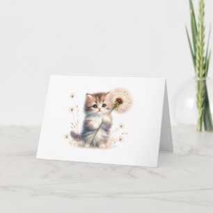 Blushing Kitten and Daisy Whimsical Blank Greeting Card