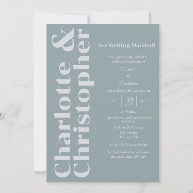 Blushing Love -  Dusty Blue & Grey Modern Invitation (Front)