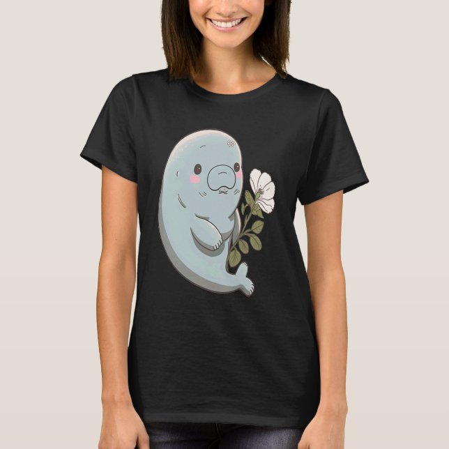 Blushing Manatee Adorable Light Blue Manatee with  T-Shirt (Front)