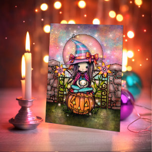Blushing Moon Halloween Cute Witch Art Card