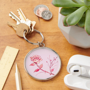 Blushing Pastel Rose Serene Bloom  Key Ring